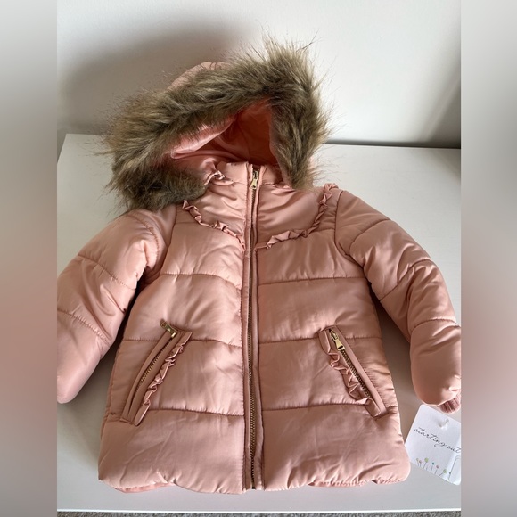 🆕 Baby Girls 12-24 Months Removable Faux Fur Hood Quilted Puffer Coat - Picture 2 of 5